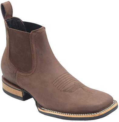 Men Genuine Leather Kingston Horse Wide Square Toe Brown Short Boots Handcrafted