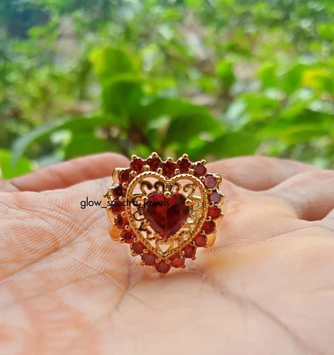 Vintage Engagement Ring 3.20Ct Heart Shape Simulated Ruby 14k Yellow Gold Plated