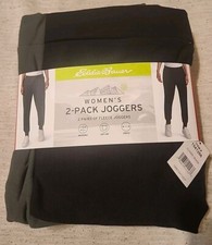 Eddie Bauer Women's 2-Pack Fleece Lounge Joggers, black/Green, M