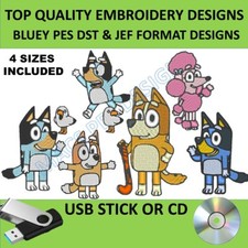 Bluey Cartoon PES DST JEF Stickdesigns auf USB/CD 6 Designs 4 Gr&ouml;&szlig;en PES