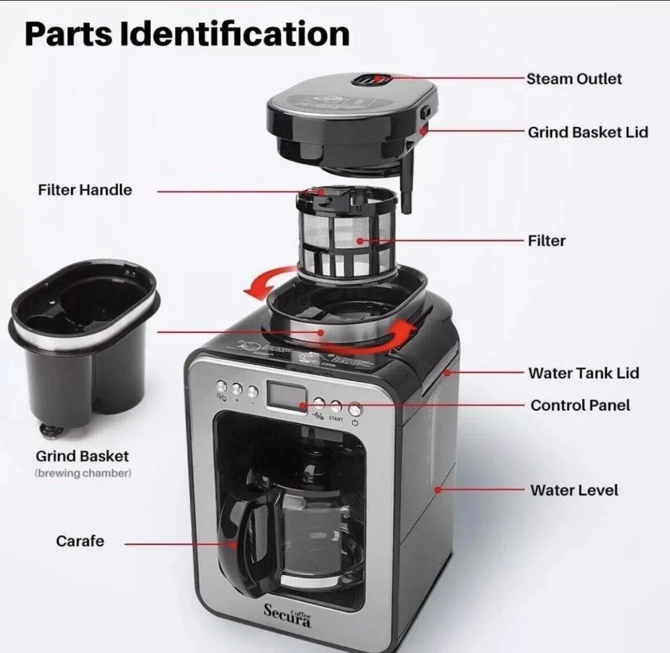 Secura Coffee Maker with Grinder, Programmable Grind and Brew Coffee - Image 2 of 4