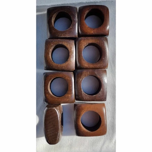 Vintage Napkin Ring Holder (8) Brown Wooden