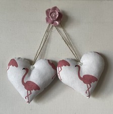 Pair Of Cushioned Heart Door Hangers in Pink Flamingos Fabric ~ Handmade
