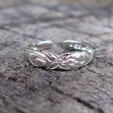 Hawaiian 925K Sterling Silver Scrolling Cut Out Flower Toe Ring 4mm TR1041