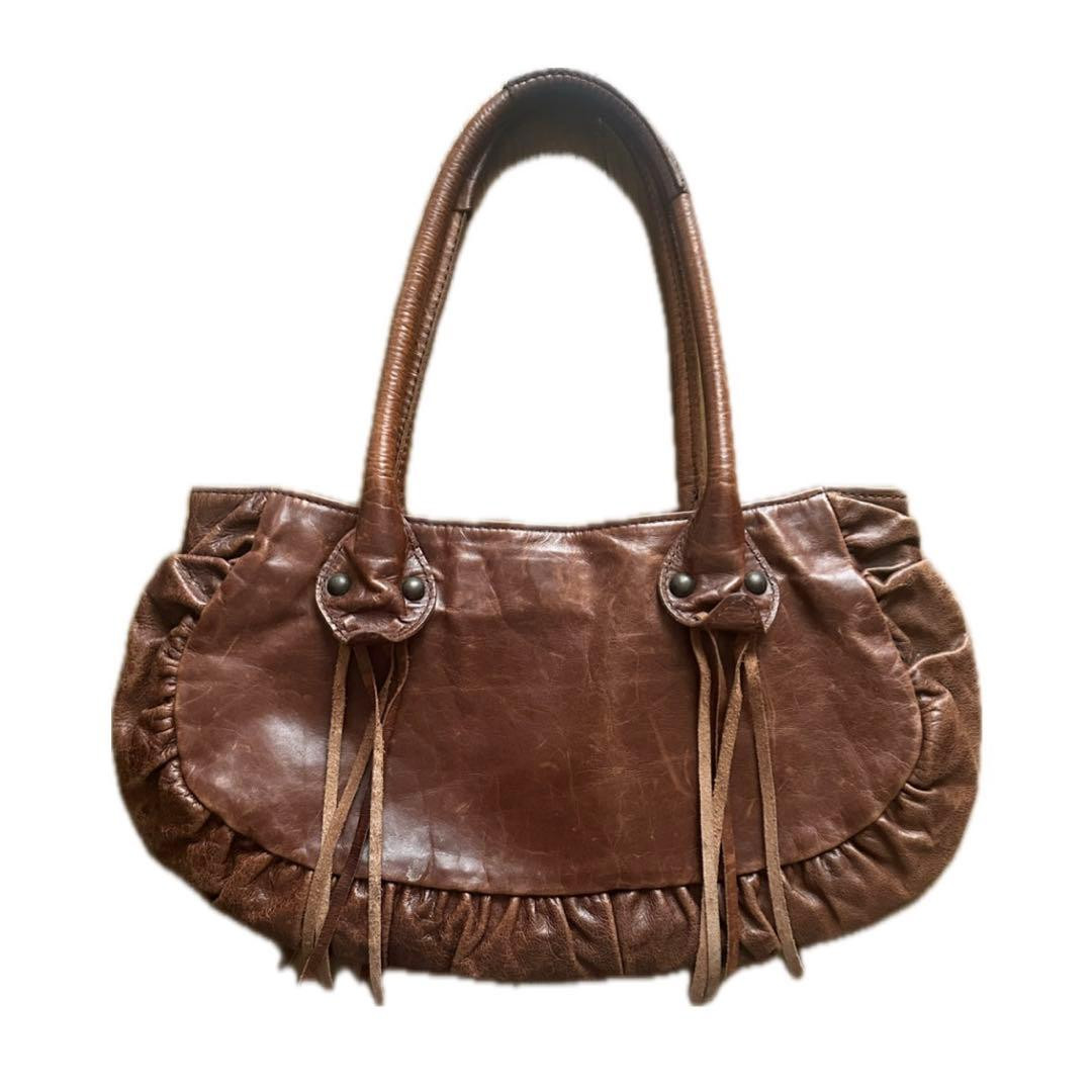 ANNA SUI Vintage Y2K Fringe Shoulder Bag Brown Leather Rare