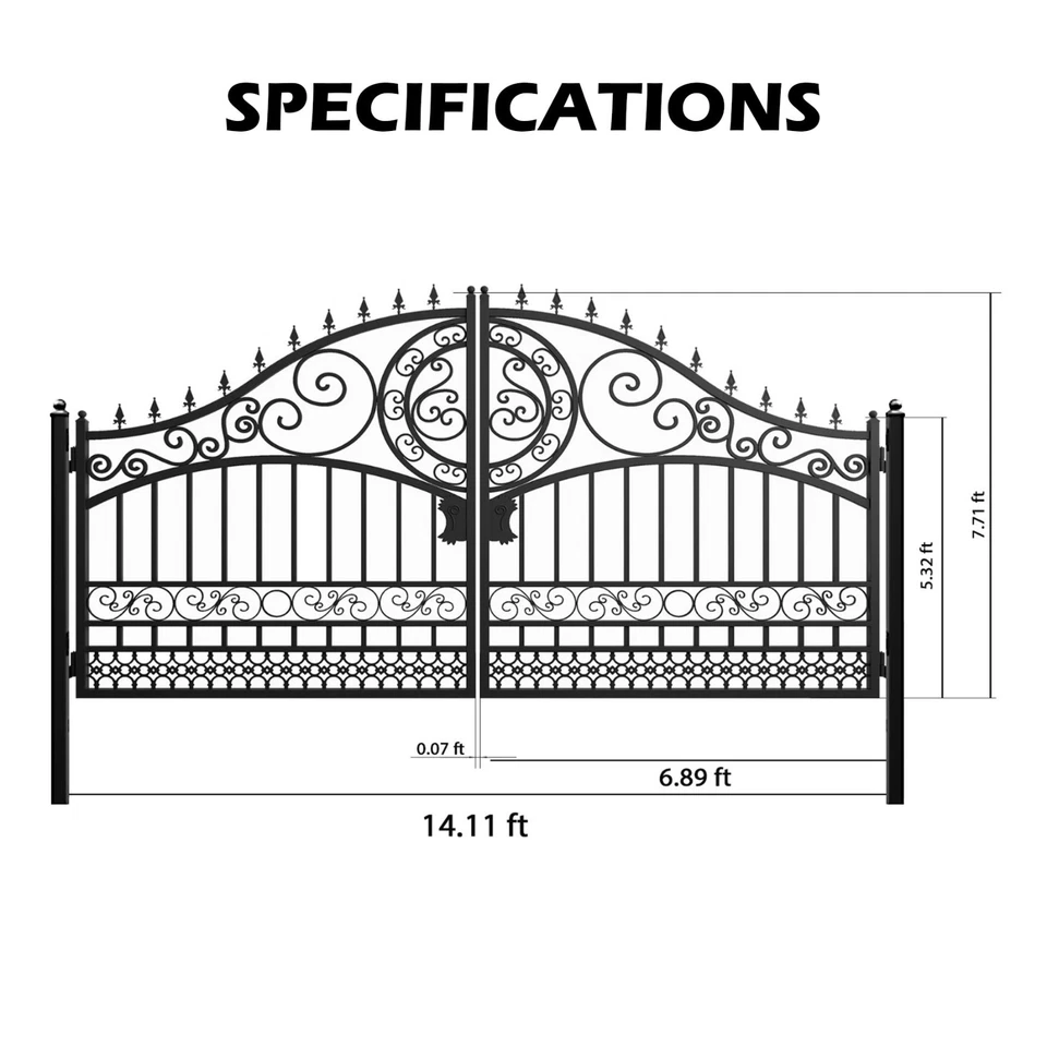 Puerta de hierro europea de doble oscilación de 14 pies con poste para puerta exterior antioxidante de entrada Foto 2 de 4