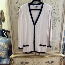 St John Long Cardigan Jacket White Black Trim XL 16