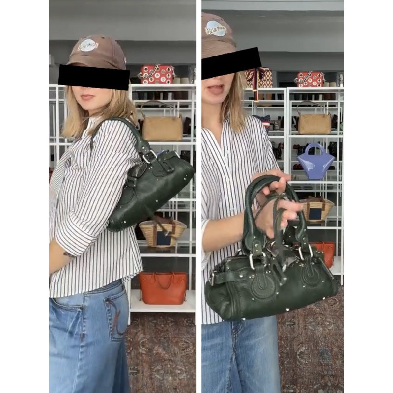 CHLOE Paddington Bag Small Green Silver Satchel Tote Phoebe Philo Y2K image 9