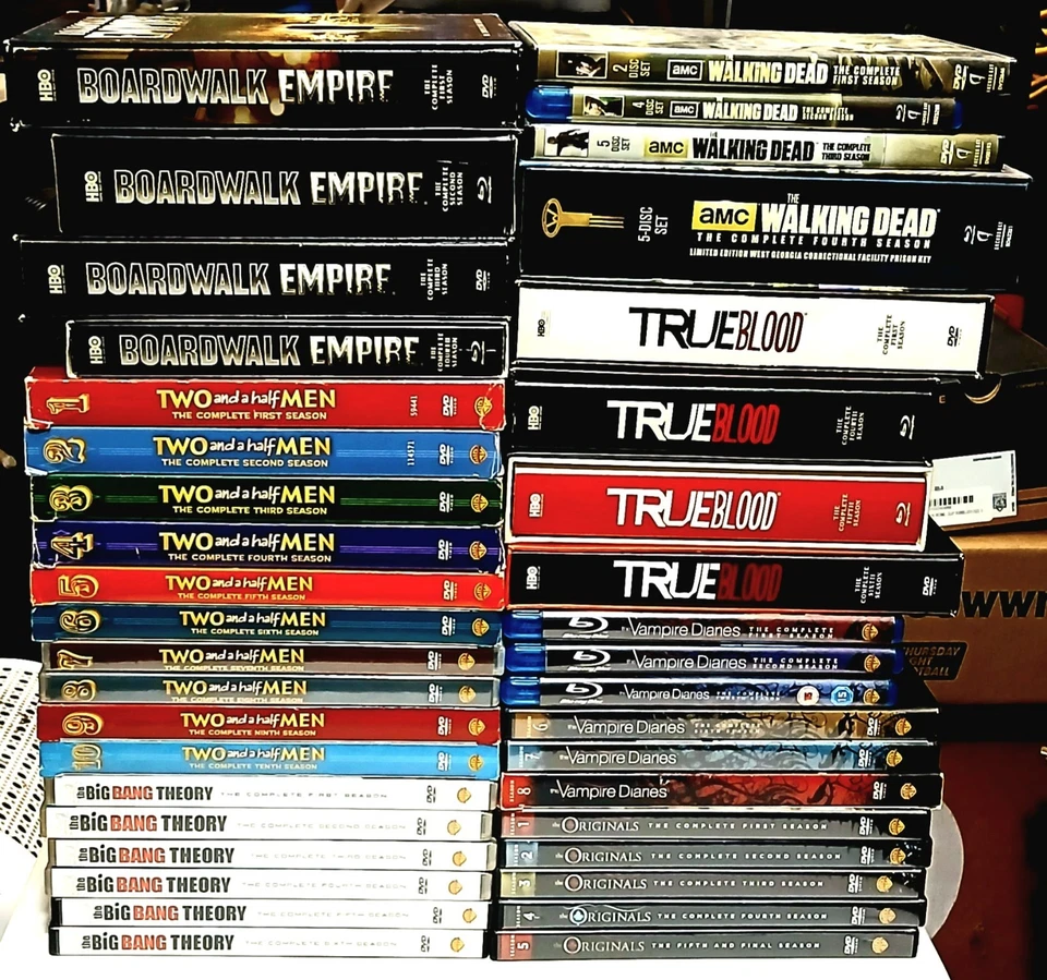 HUGE DVD BLU RAY LOT TWO HALF MEN VAMPIRE DIARIES TRUE BLOOD BOARDWALK EMPIRE+++ - Image 2 of 4