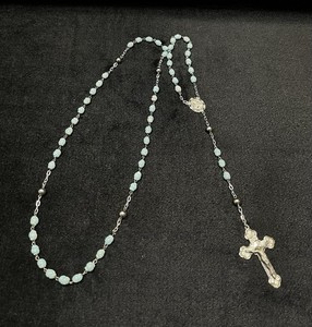 Vintage Sterling Silver Turquoise Rosary Cross Necklace - Very Beautiful