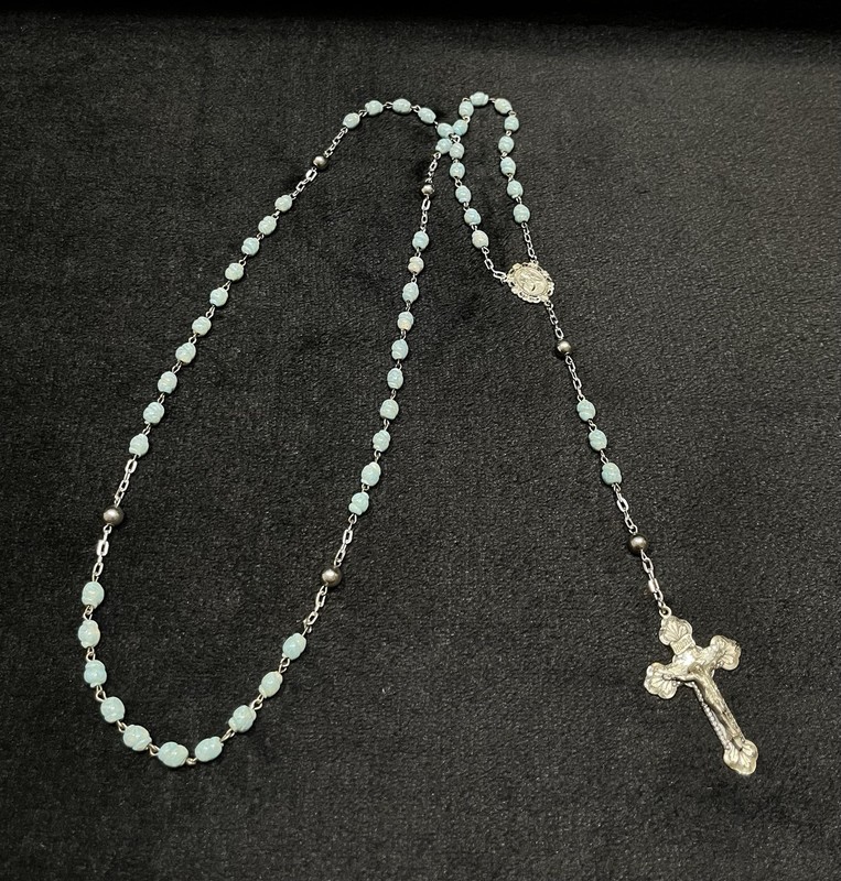 Vintage Sterling Silver Turquoise Rosary Cross Necklace - Very Beautiful