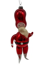 VTG Soffieria De Carlini Blown Glass Santa Italy Christmas Ornament Cotton Beard