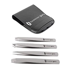 Tweezer Guru Eyebrow Tweezer (4-Piece)  Professional Slant & Pointed Tweezer New