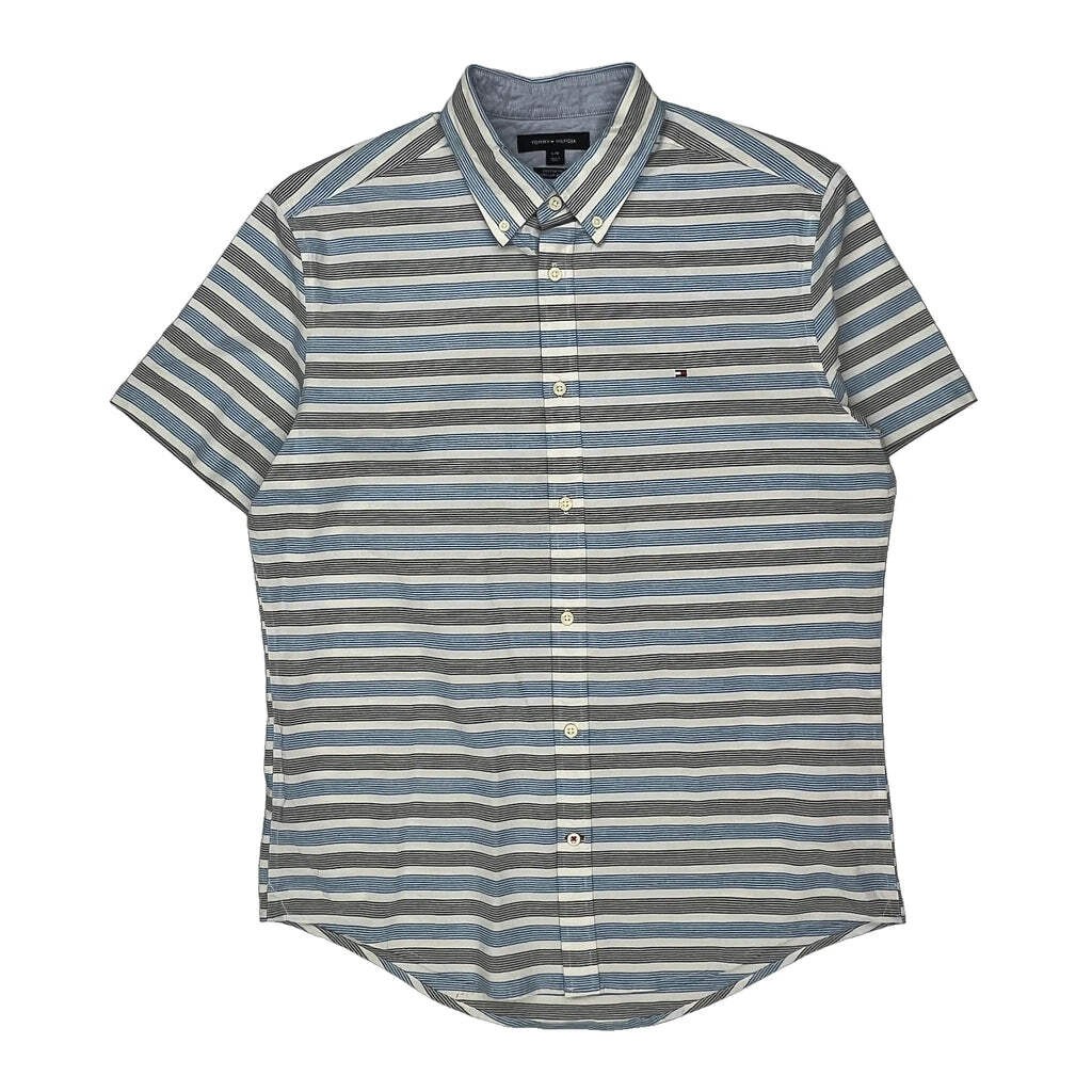 Tommy Hilfiger Striped Short Sleeve Shirt - Large Blue Cotton