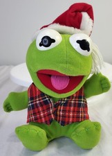 Henson Baby Kermit the Frog Plush Christmas Santa Hat Plaid Vest 1987 Vintage