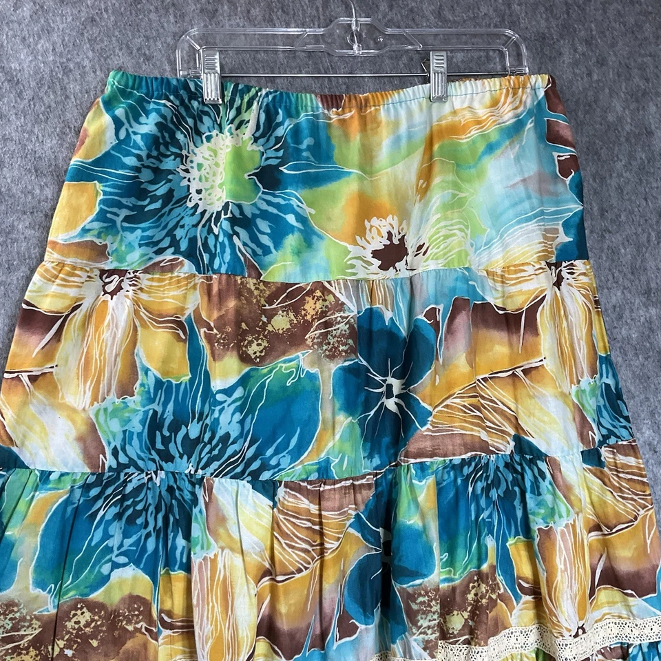Falda Caribbean Joe Para Mujer PXL Tropical En Niveles Pull On Maxi Boho Petite XL Foto 2 de 4
