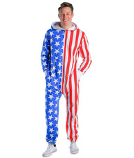 Tipsy Elves Mens USA Jumpsuit American Flag Full Zip Patriotic Fleece Small