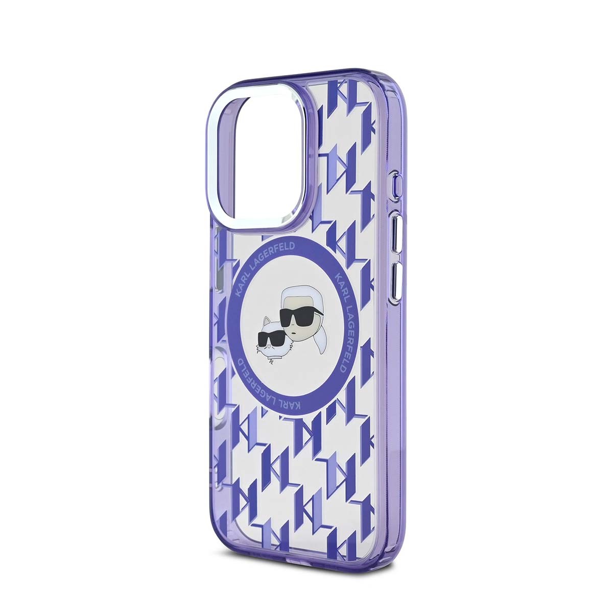 Coque iPhone 16 Pro violette IML Monogram K et CH Heads
