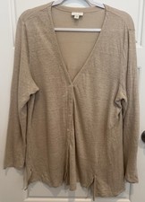 J.Jill Love Linen Beige Ling Sleeve Button Up Cardigan Size Large