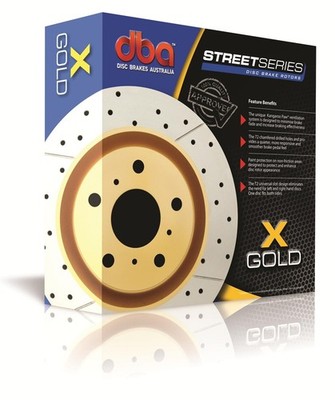 DBA X-Gold Front Rotor Drilled Slotted fits 2004-2017 Subaru WRX STi 654X-10