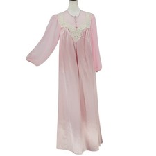 Miss Dior Nightgown S Pink Vintage Satin Lace Sheer Sleeve Coquette Regency 70s