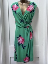 Joules Marilyn Green Floral Wrap Dress UK 10 Jersey Peony Midi Tea Occasion VGC