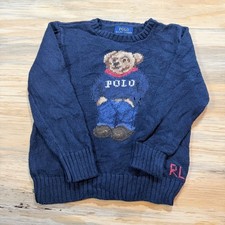 Polo Ralph Lauren Kids Navy Blue Cotton Polo Bear Knit Sweater Size 5