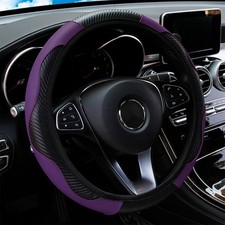 Car Steering Wheel Cover Red Black Leather Anti-slip For 1538cm Carbon Fiber
