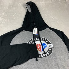 NASCAR 75th Anniversary Fleece Pullover XL Grey Black Hoodie Kangaroo Pocket
