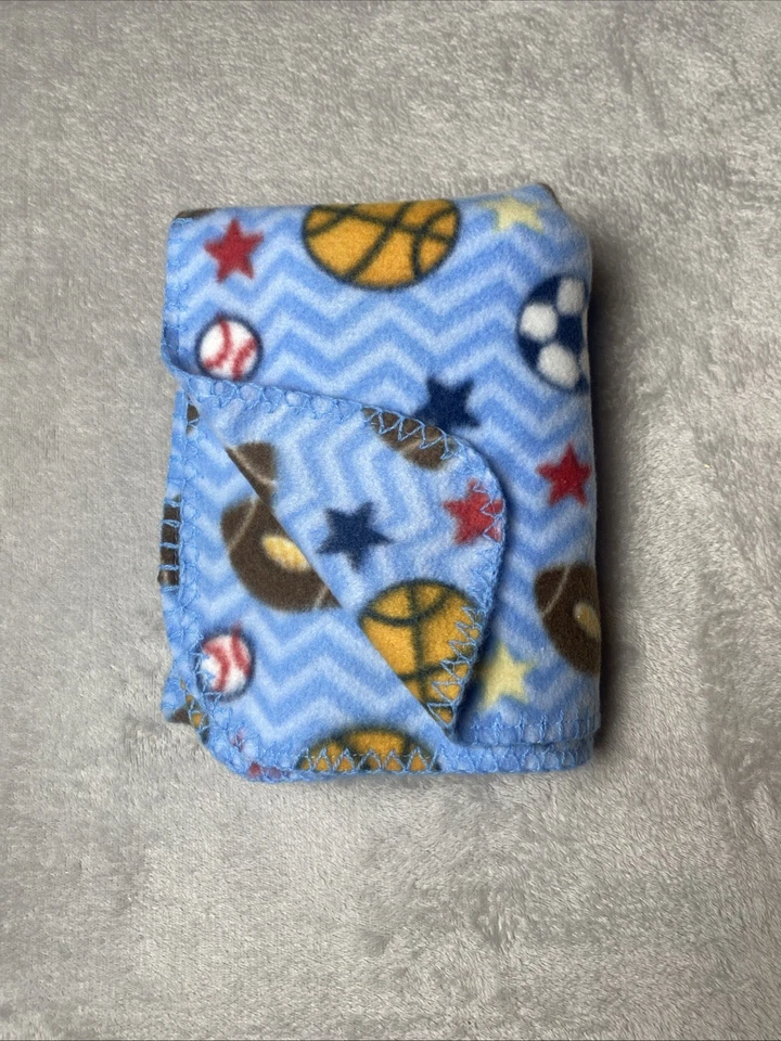Garanimals Blue Fleece Sport Blanket Football Soccer Ball Basketball Baseball - Image 2 of 4