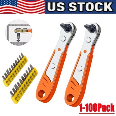 Ratcheting Right Angle Screwdriver Hex Drive 90 Degree Offset + 10PCS Bits Set