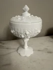 Vintage Fenton Milk Glass Pedestal Candy Dish W/ Rose Accents