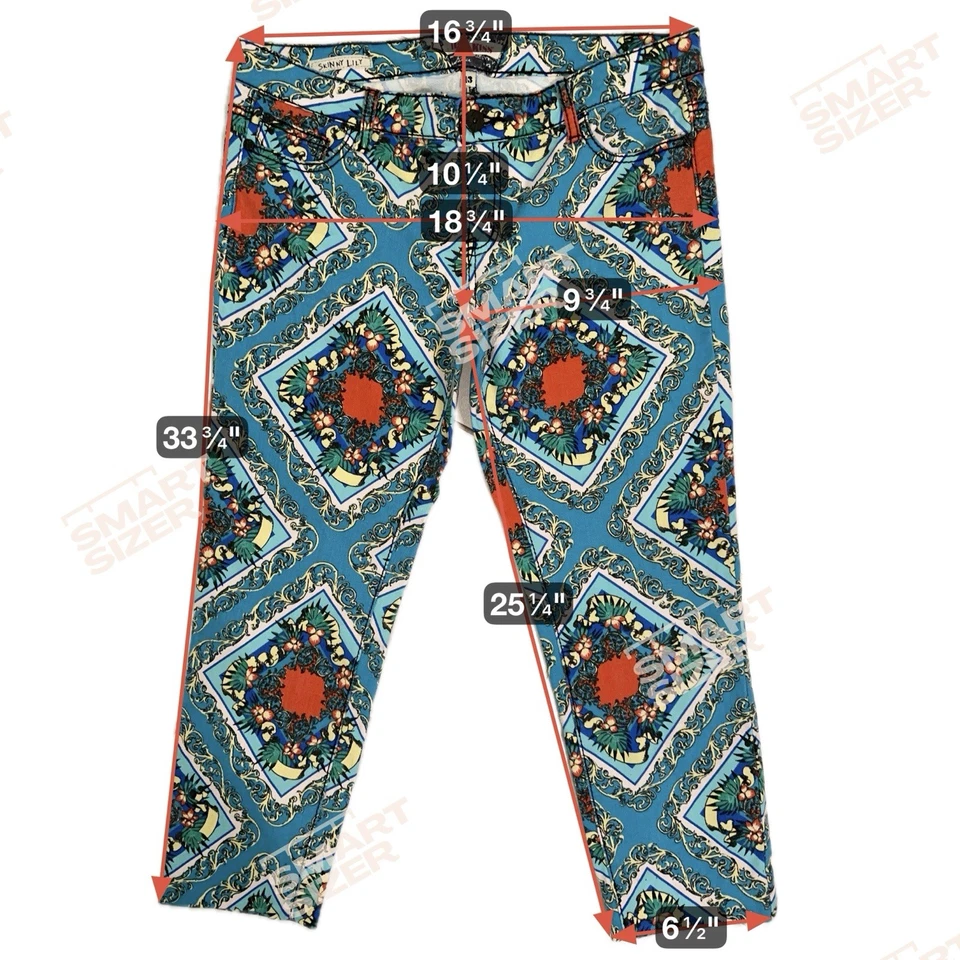 Hot Kiss Skinny Lily Jeans 13 Baroque Scarf Floral Print Cropped Stretch Y2K - Image 3 of 4