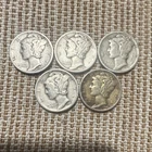 Lot of 5 Mercury Dimes 1941-1945 Silver 10C US Coins Circulated