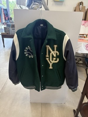 Women s H&M Divided Bronx Bears Varsity Jacket Size S Green W/Navy Sleeve