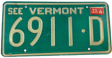 Vintage Vermont 1975 Auto License Plate 6911-D Garage Man Cave Pub Wall Decor