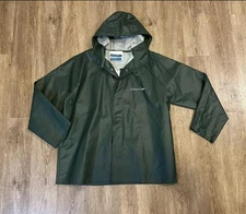 Chris Craft Rain Jacket Mens L Green PVC Polyester Waterproof Double Reinforced