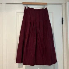Vintage Eagles Eye Burgundy Pleated Midi Skirt A-line Women’s 8 Wool Cottagecore