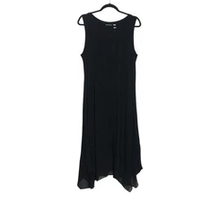 Logo by Lori Goldstein Womens Whumsigoth Sheer Asymmetric Midi Dress Sz L Black