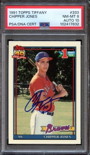 1991 Topps Tiffany Chipper Jones #333 - HOF Rookie RC - PSA 8 NM-MT (AUTO 10)