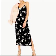 J Crew Kalalau Orchids Midi Slip Dress Womens Size Medium Black Floral Slits