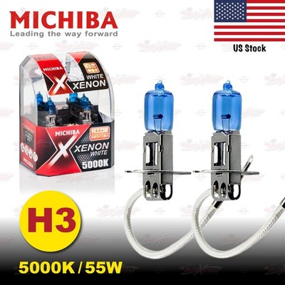 H3 453 MICHIBA 12V 55W 5000K Xenon SUPER WHITE Halogen HeadLight Bulbs Twin Lamp