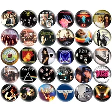 Classic Rock 1" Pinback Buttons 70s 80s Retro Hard Rock Music Band 30 Pins Set