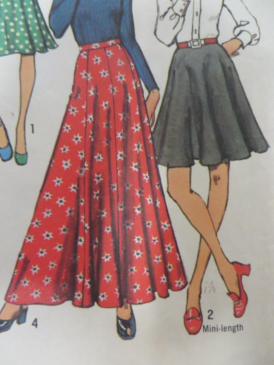 Vintage 70's Simplicity 5416 HALF-CIRCLE 8-GORED SKIRTS Sewing Pattern  Women