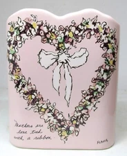 Vintage 1988 FLAVIA Weedn Mother's Day Pink Heart With Ribbon Vase