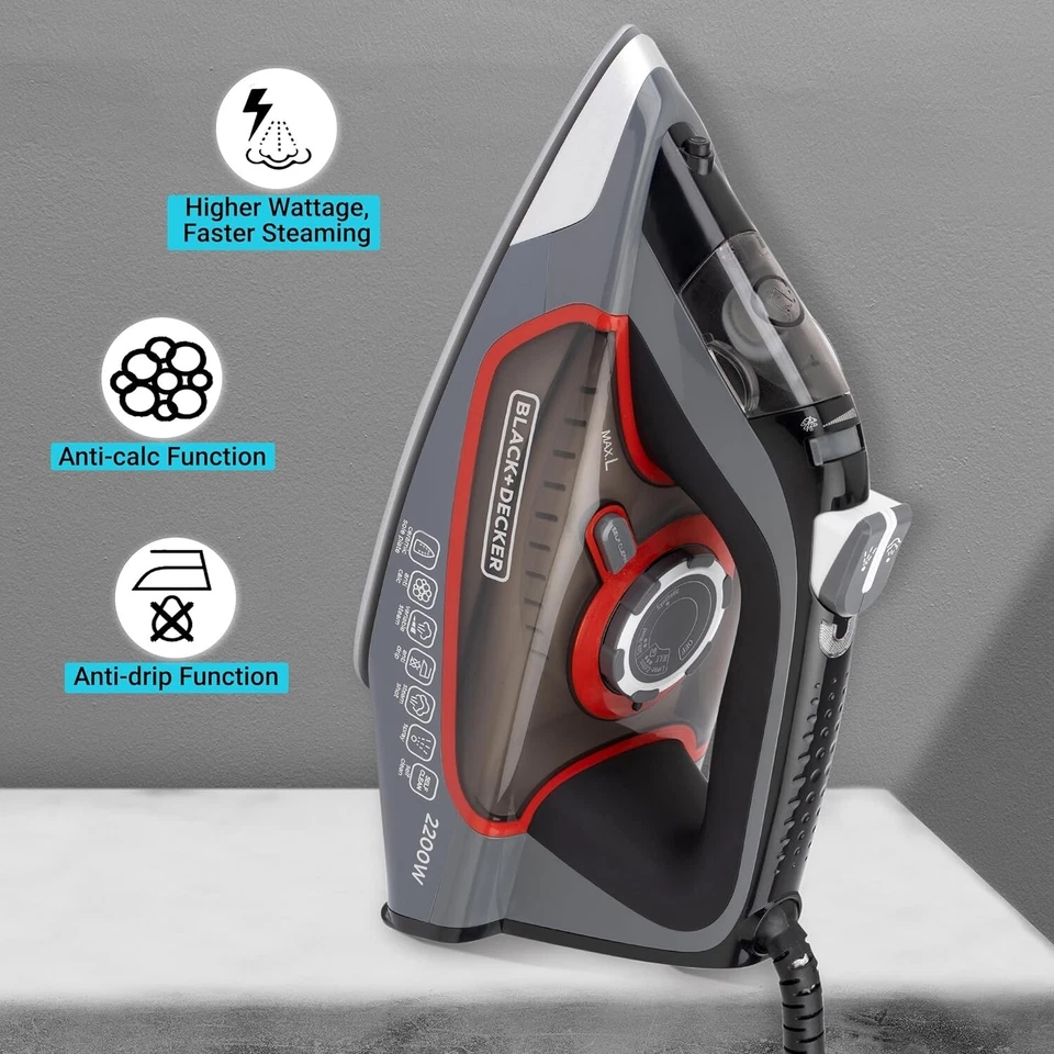New Black+Decker Bxir2202In, 2200-Watt, Ceramic coated Steam Iron- Free Postage - image 4 of 4