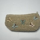 Vintage -paper Small Zip Coin Purse / Change Pouch in Beige With Butterflies