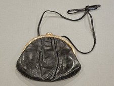 Susan Gail Bellido Vintage Black Snakeskin & Gold Clutch / Shoulder Bag - New