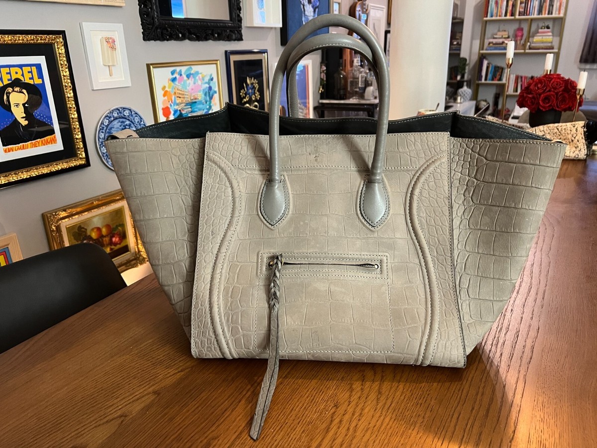 Celine Tote Bag Luggage Phantom Croc Embossed Nubuck Leather Celine Tote Bag Luggage Phantom Croc Embossed Nubuck Leather
