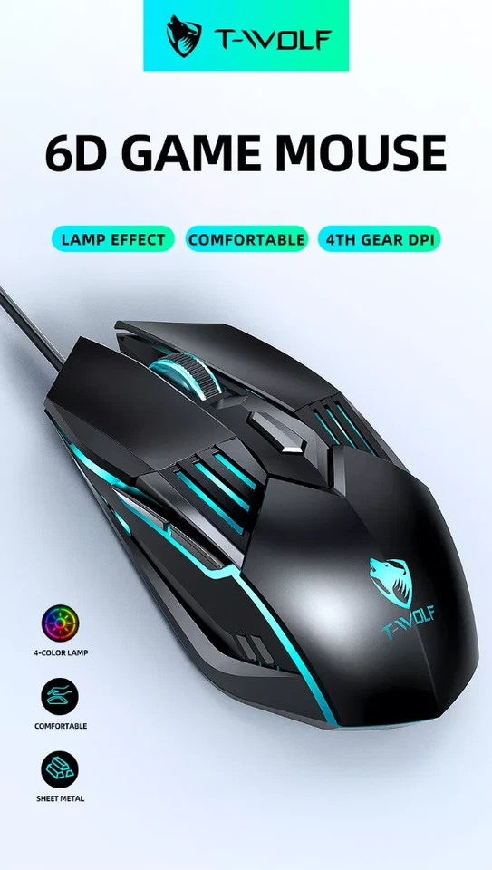 Souris Gamer Filaire T-WOLF G560 6 Boutons 3200 DPI LED Jeux PC - Photo 3/4